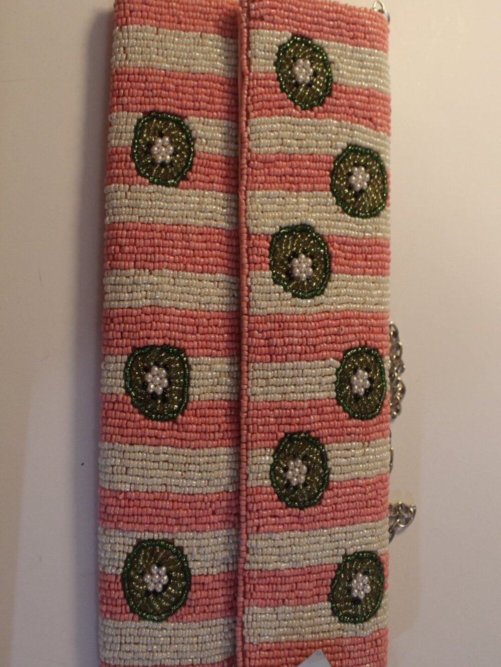 SOL and MER Pink Striped Pickle Beaded Envelope Clutch